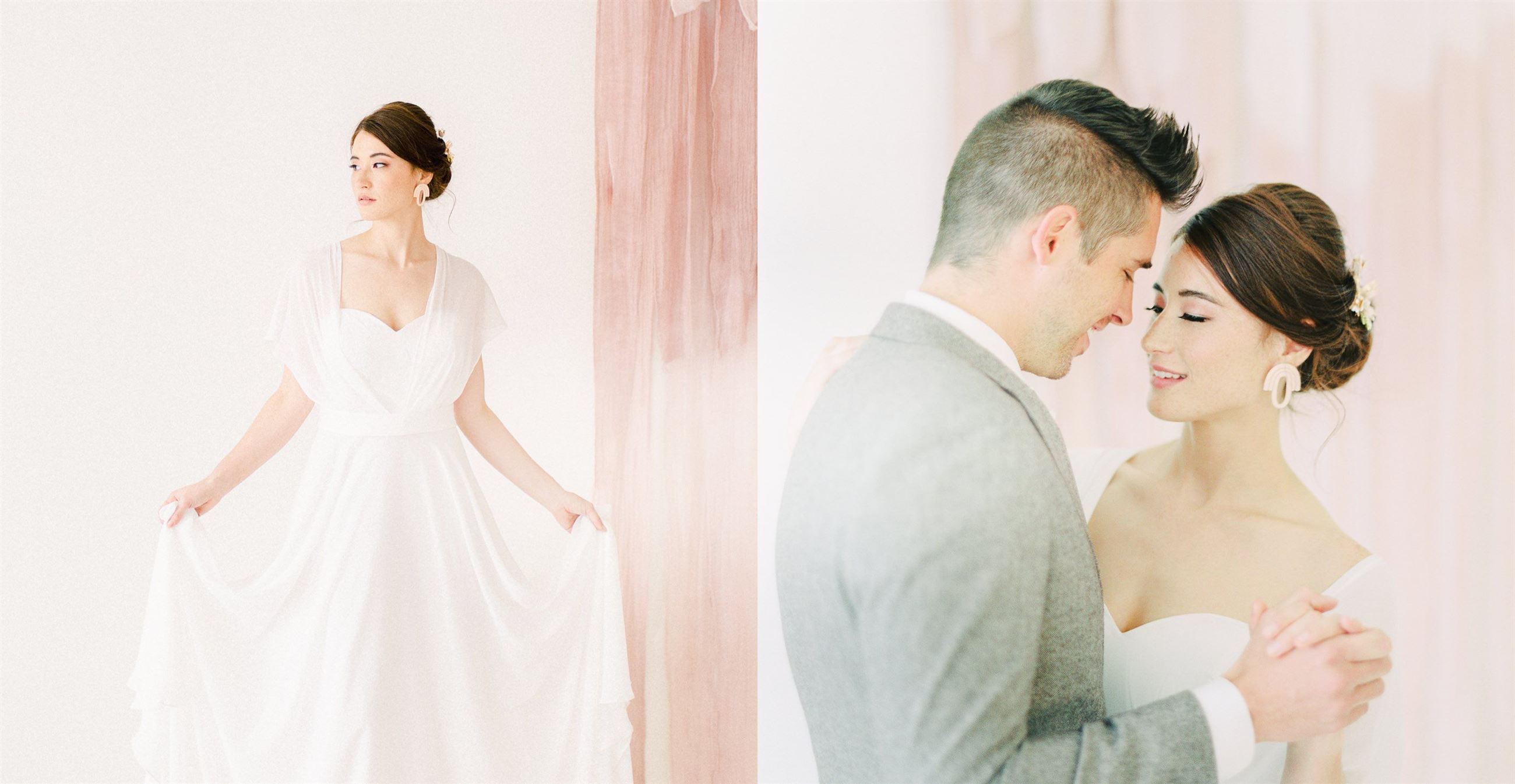 Bride in white bridal dress dancing with groom. Desktop Image